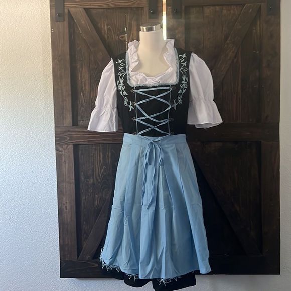 XL16-18 Trachten,Oktoberfest,Germanfest Dirndl Dress,3-pc,Blue Roses embroidered - Picture 5 of 14